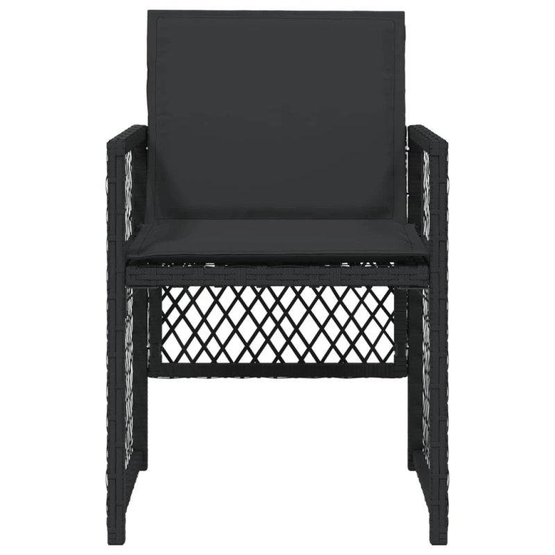 vidaXL dārza krēsli, 4 gab., ar matračiem, PE rotangpalma, melni