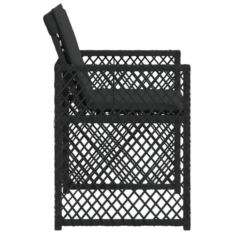 vidaXL dārza krēsli, 4 gab., ar matračiem, PE rotangpalma, melni