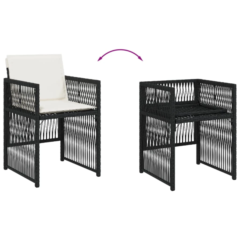 vidaXL dārza krēsli, 4 gab., ar matračiem, PE rotangpalma, melni