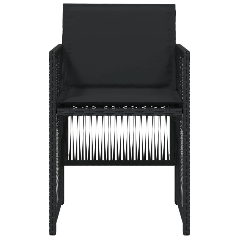 vidaXL dārza krēsli, 4 gab., ar matračiem, PE rotangpalma, melni