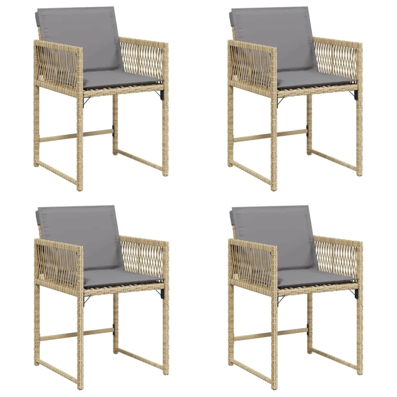 vidaXL dārza krēsli ar matračiem, 4 gab., bēša polietilēna rotangpalma