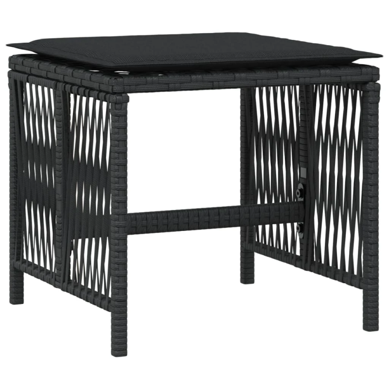 vidaXL dārza soli ar matračiem, 4 gab., melni, 41x41x36 cm, PE