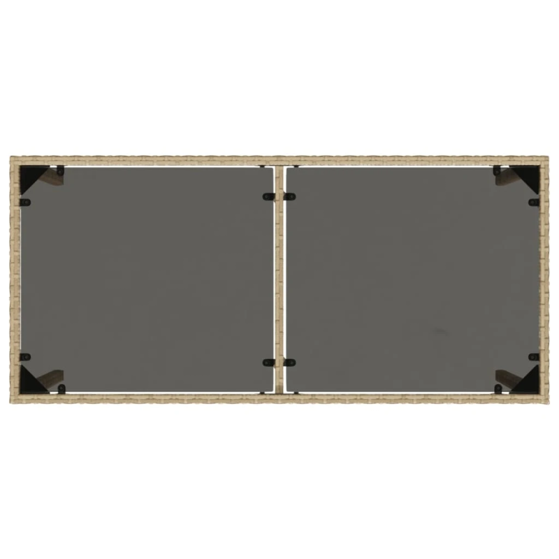 vidaXL dārza galds, stikla virsma, bēšs, 115x54x74 cm, PE rotangpalma