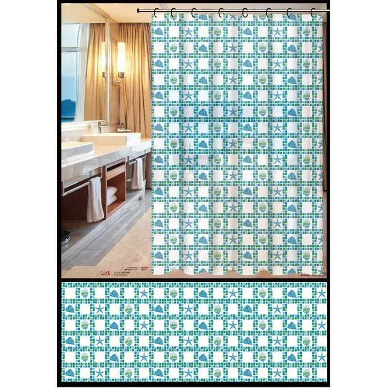 Dušas aizkars Thema Lux ZHY035-1, zila krās.-balta krās.-zaļa krās., 180 cm x 180 cm