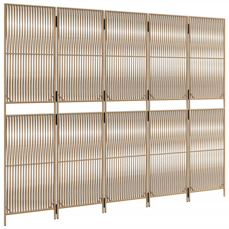 vidaXL istabas sadalītājs, 5 paneļi, bēša polirotangpalma