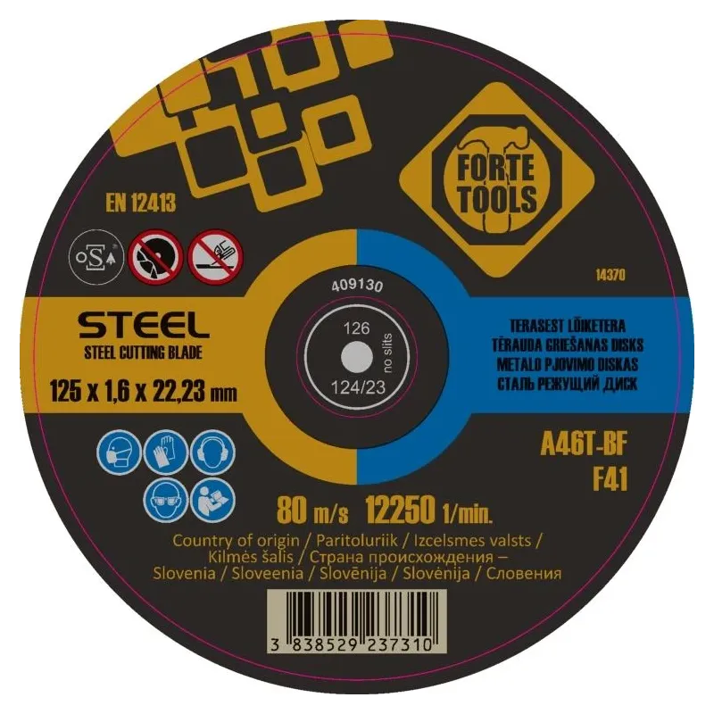 Griešanas disks Forte Tools 406433, 125 mm x 1.6 mm x 22.23 mm