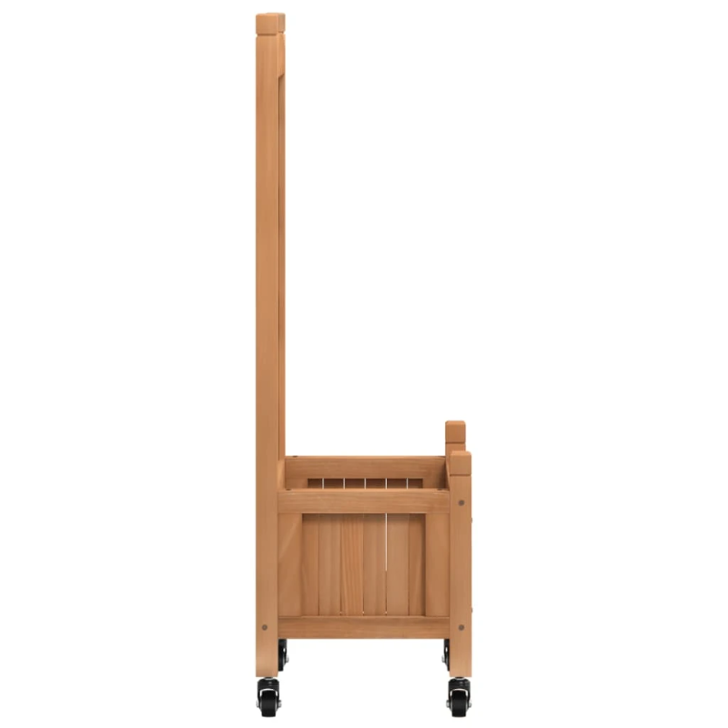 vidaXL puķu kaste ar špaleru un ritenīšiem, brūna, egles masīvkoks