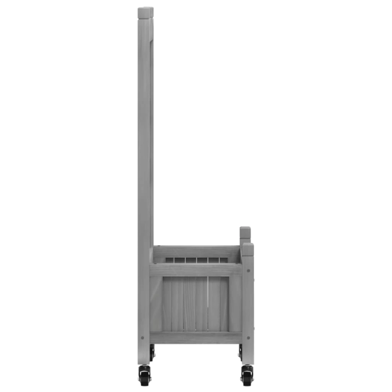 vidaXL puķu kaste ar špaleru un ritenīšiem, pelēka, egles masīvkoks