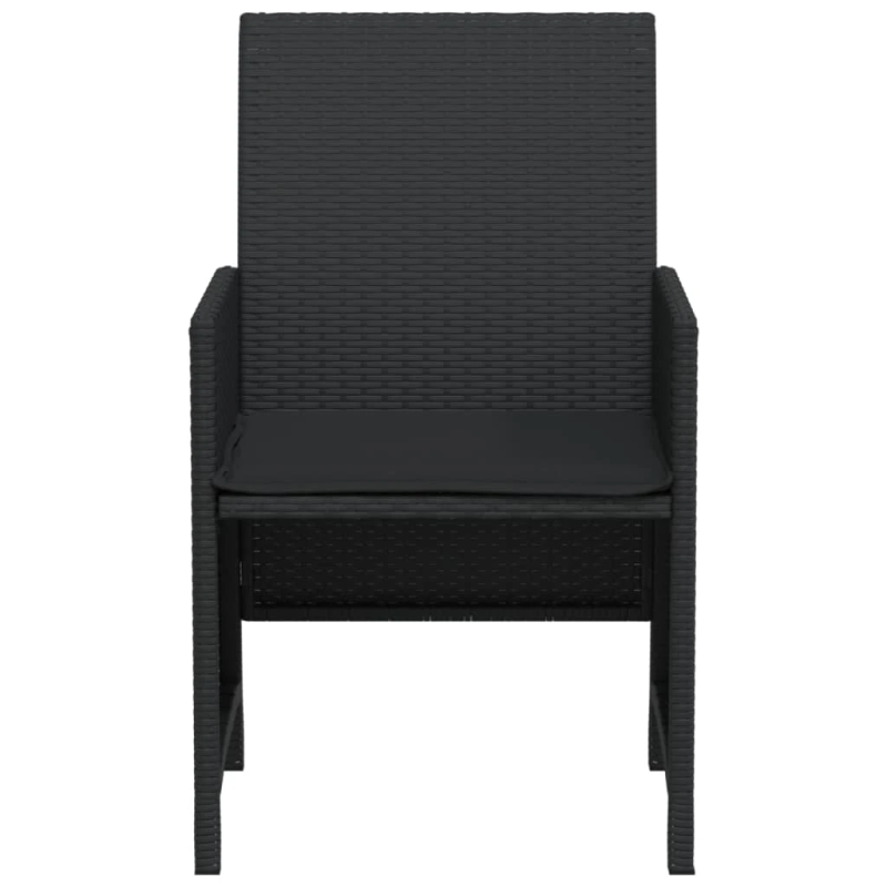 vidaXL 3-daļīgs bistro mēbeļu komplekts, matrači, melna PE rotangpalma