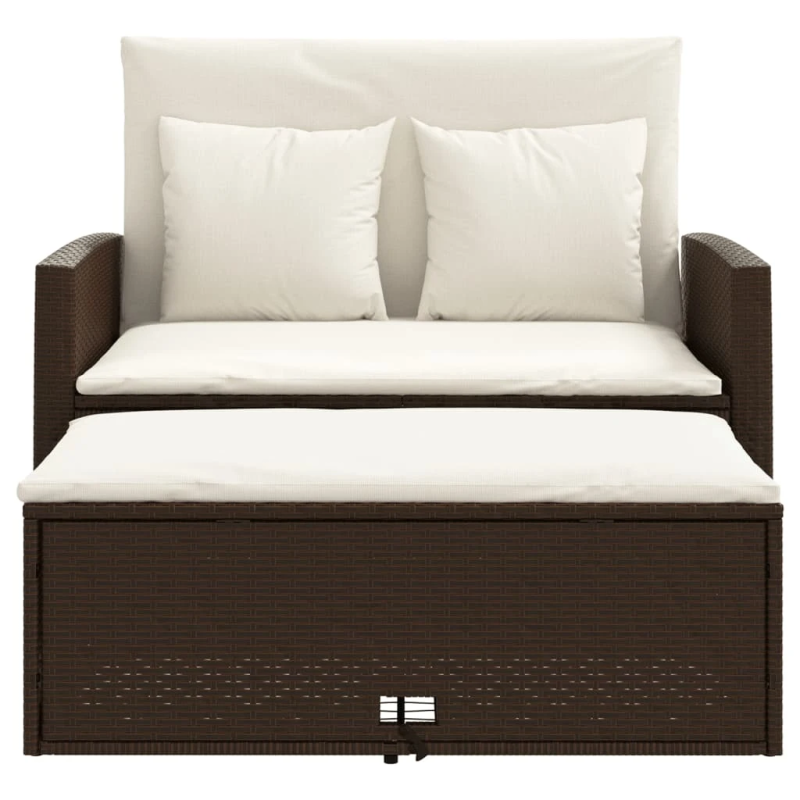 vidaXL divvietīgs dārza dīvāns ar matračiem, brūna PE rotangpalma