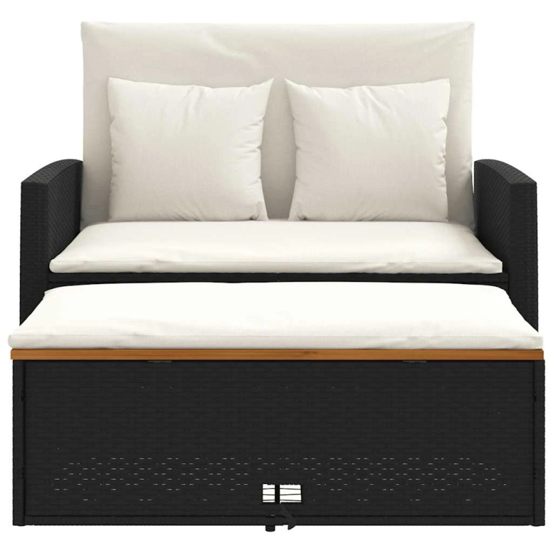vidaXL divvietīgs dārza dīvāns ar matračiem, melna PE rotangpalma