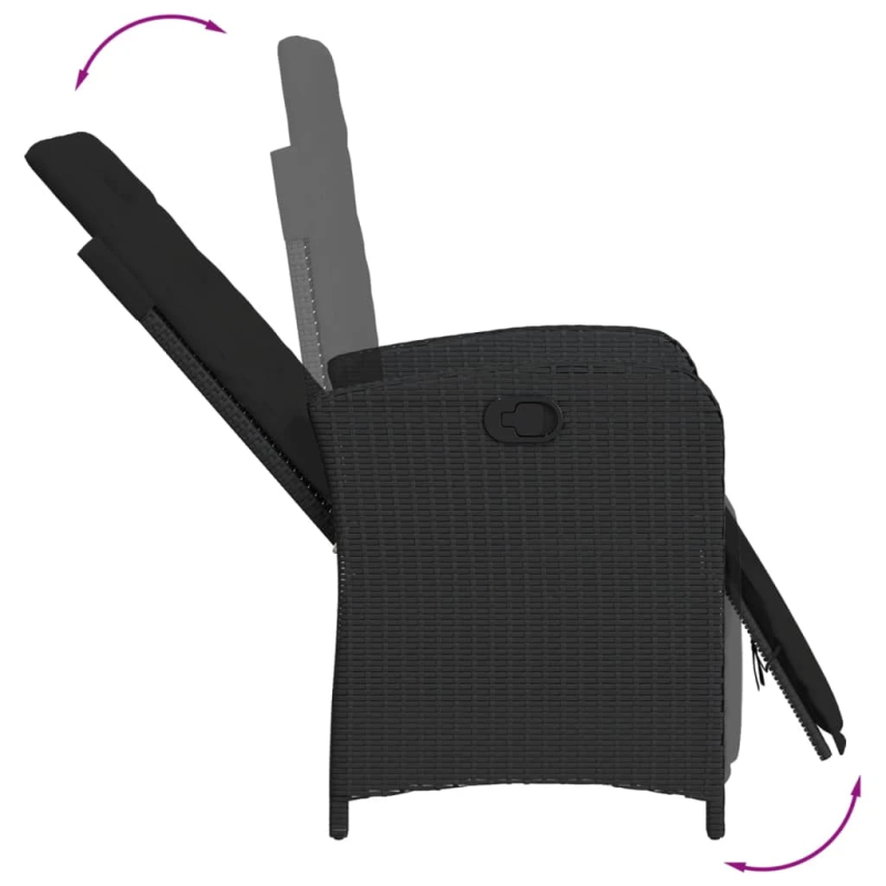 vidaXL atgāžams dārza krēsls ar kāju balstu, melna PE rotangpalma