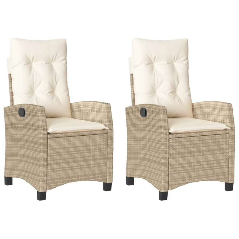 vidaXL atgāžami dārza krēsli, 2 gab., matrači, bēša PE rotangpalma