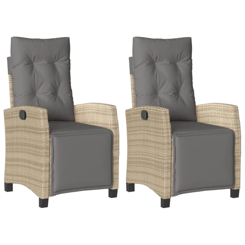 vidaXL dārza krēsli ar kāju balstu, 2 gab., bēša PE rotangpalma