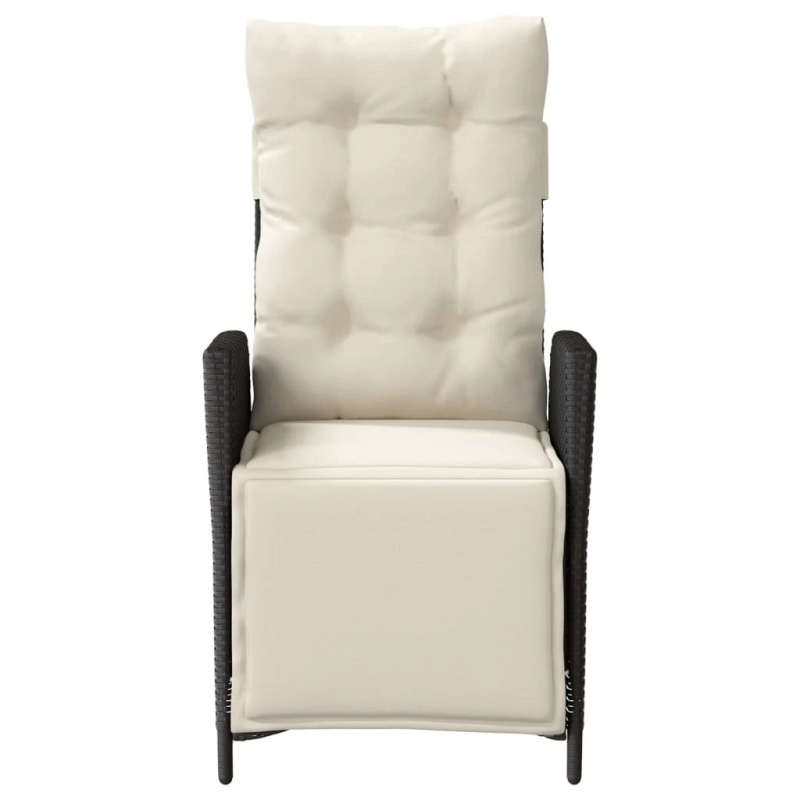 vidaXL atgāžams dārza krēsls ar kāju balstu, melna PE rotangpalma