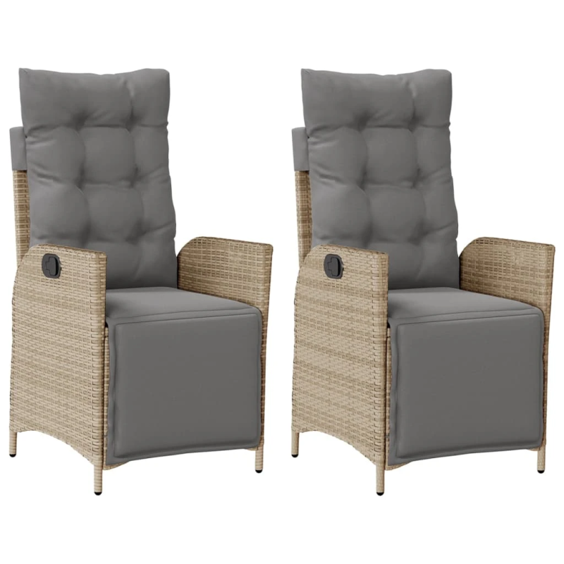 vidaXL dārza krēsli ar kāju balstu, 2 gab., bēša PE rotangpalma