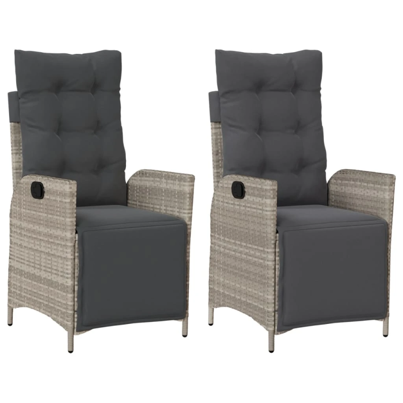 vidaXL dārza krēsli ar kāju balstu, 2gab., gaiši pelēka PE rotangpalma