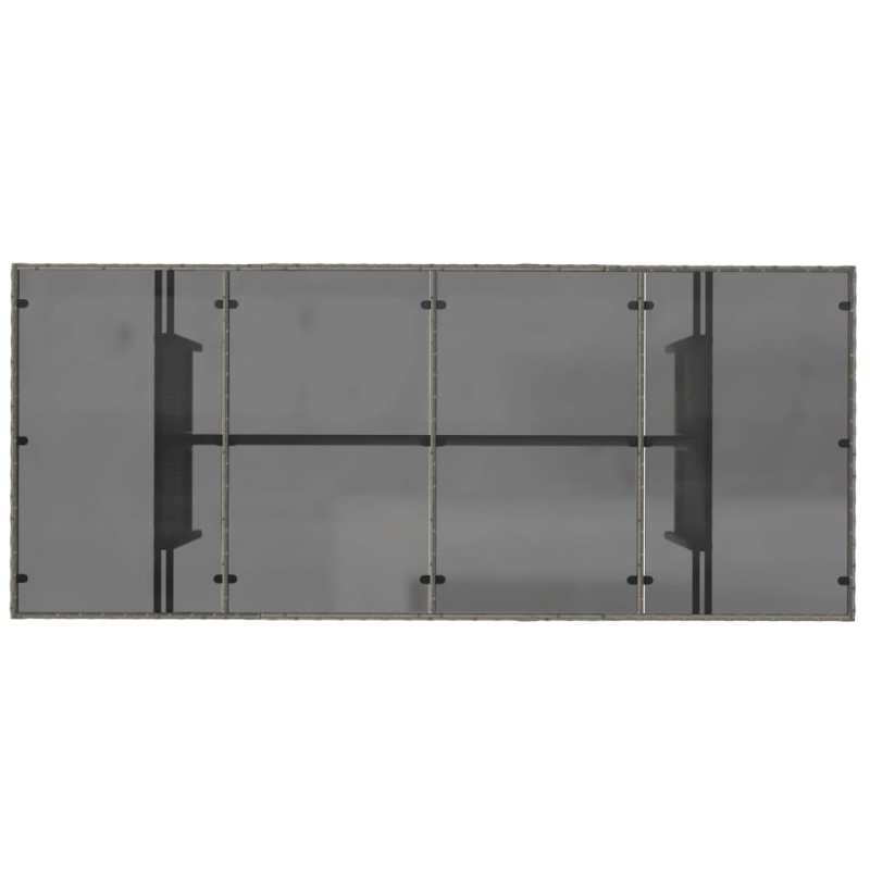 vidaXL dārza galds, stikla virsma, pelēks, 190x80x74cm, PE rotangpalma