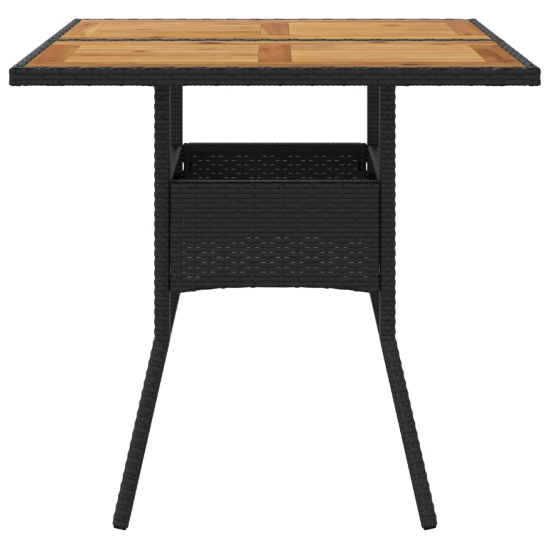 vidaXL dārza galds ar akācijas virsmu, melns, 80x80x75 cm, PE pinums