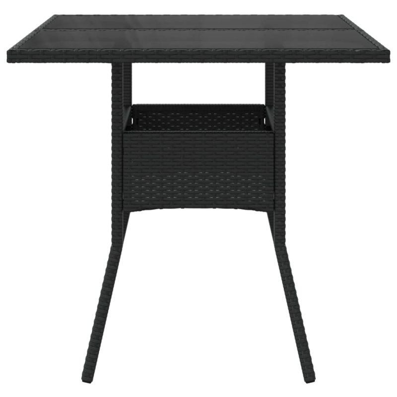 vidaXL dārza galds ar stikla virsmu, 80x80x75 cm, melna PE rotangpalma