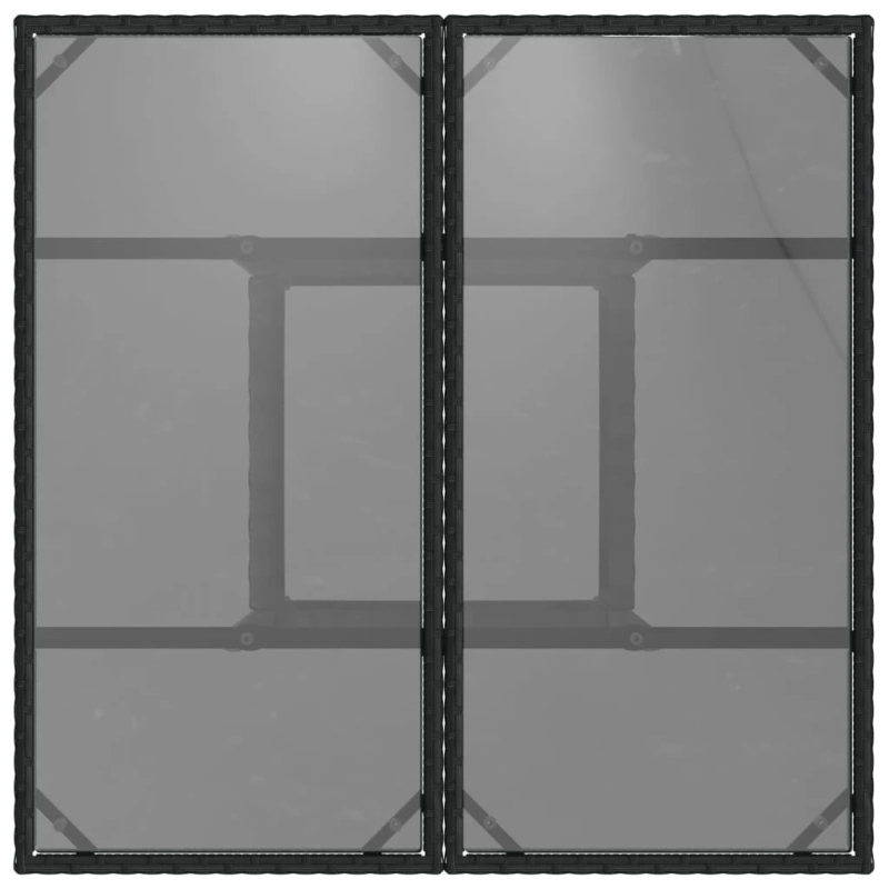 vidaXL dārza galds ar stikla virsmu, 80x80x75 cm, melna PE rotangpalma