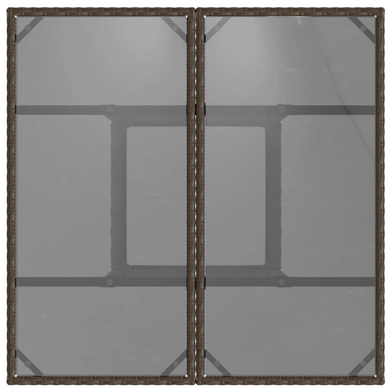 vidaXL dārza galds, stikla virsma, brūns, 80x80x75 cm, PE rotangpalma