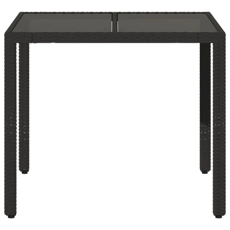 vidaXL dārza galds ar stikla virsmu, 90x90x75 cm, melna PE rotangpalma