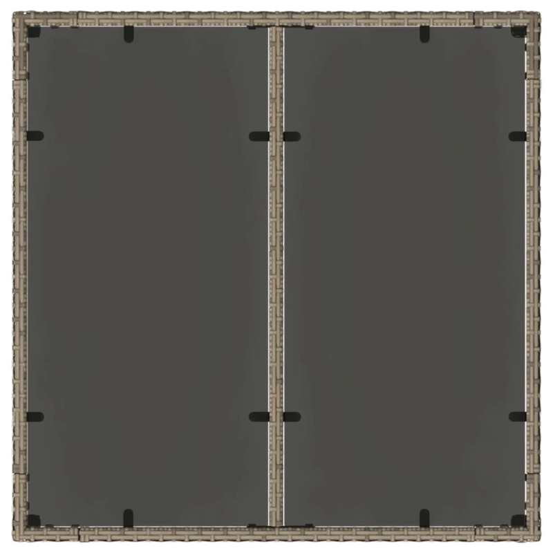 vidaXL dārza galds ar stikla virsmu, 90x90x75cm, pelēka PE rotangpalma