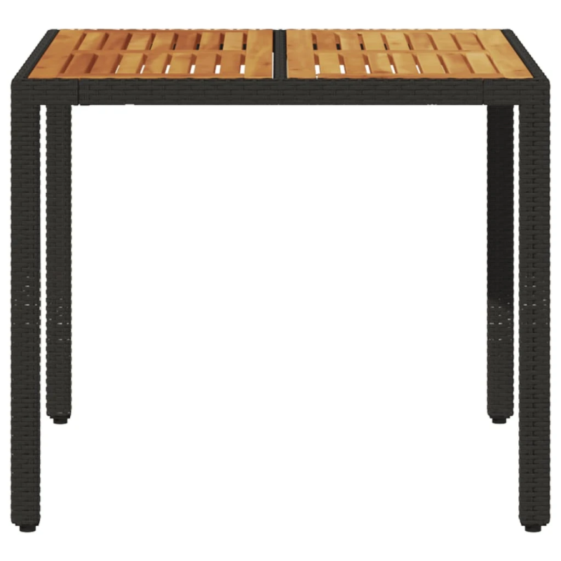 vidaXL dārza galds ar akācijas virsmu, melns, 90x90x75 cm, PE pinums