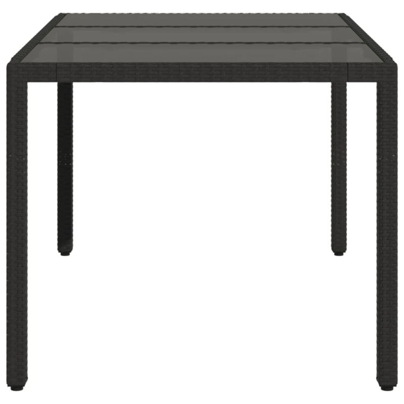 vidaXL dārza galds, stikla virsma, melns, 150x90x75 cm, PE rotangpalma