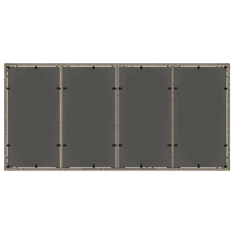 vidaXL dārza galds, stikla virsma, pelēks, 190x90x75cm, PE rotangpalma