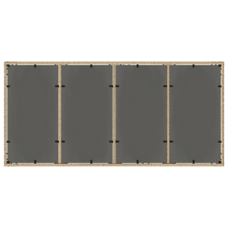 vidaXL dārza galds, stikla virsma, bēšs, 190x90x75 cm, PE rotangpalma