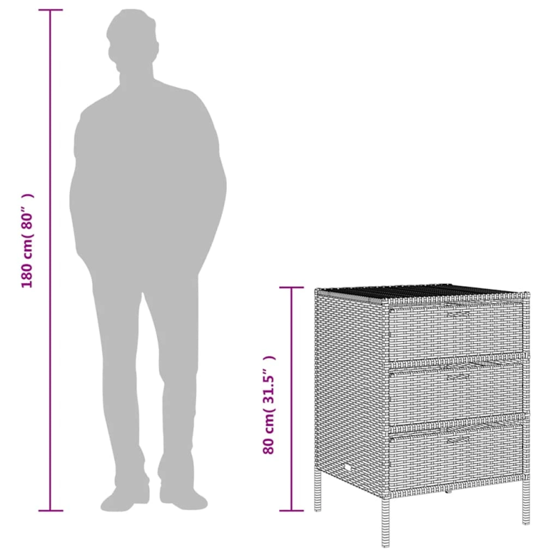 vidaXL dārza skapis, pelēks, 55x59x80 cm, PE rotangpalma