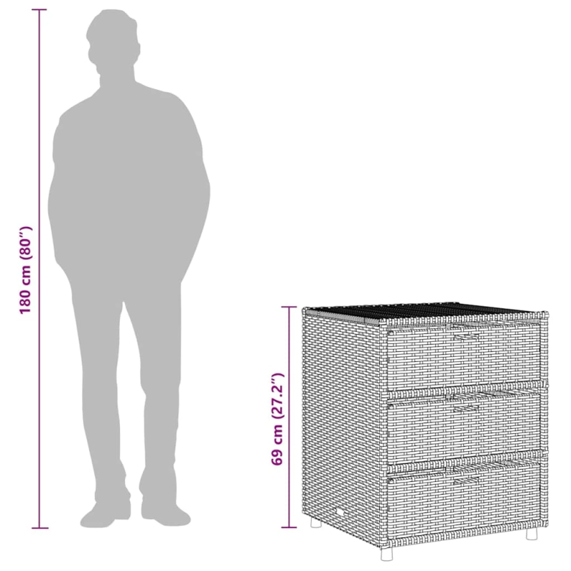 vidaXL dārza skapis, melns, 55x59x69 cm, PE rotangpalma