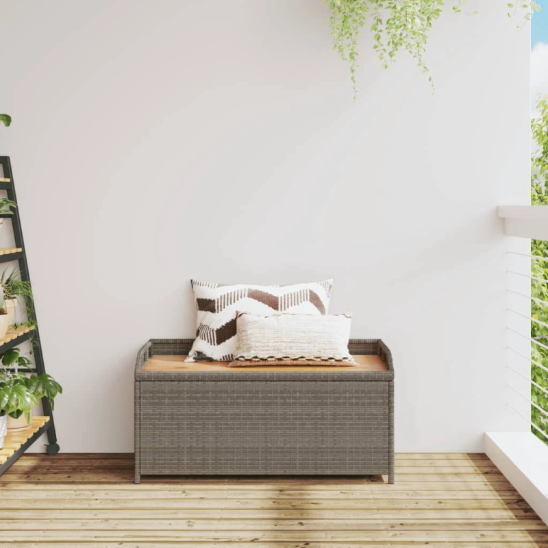 vidaXL dārza sols, 100x50x52 cm, pelēka PE rotangpalma, akācijas koks