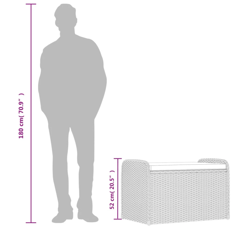 vidaXL sols-mantu kaste ar matraci, 80x51x52 cm, brūna PE rotangpalma