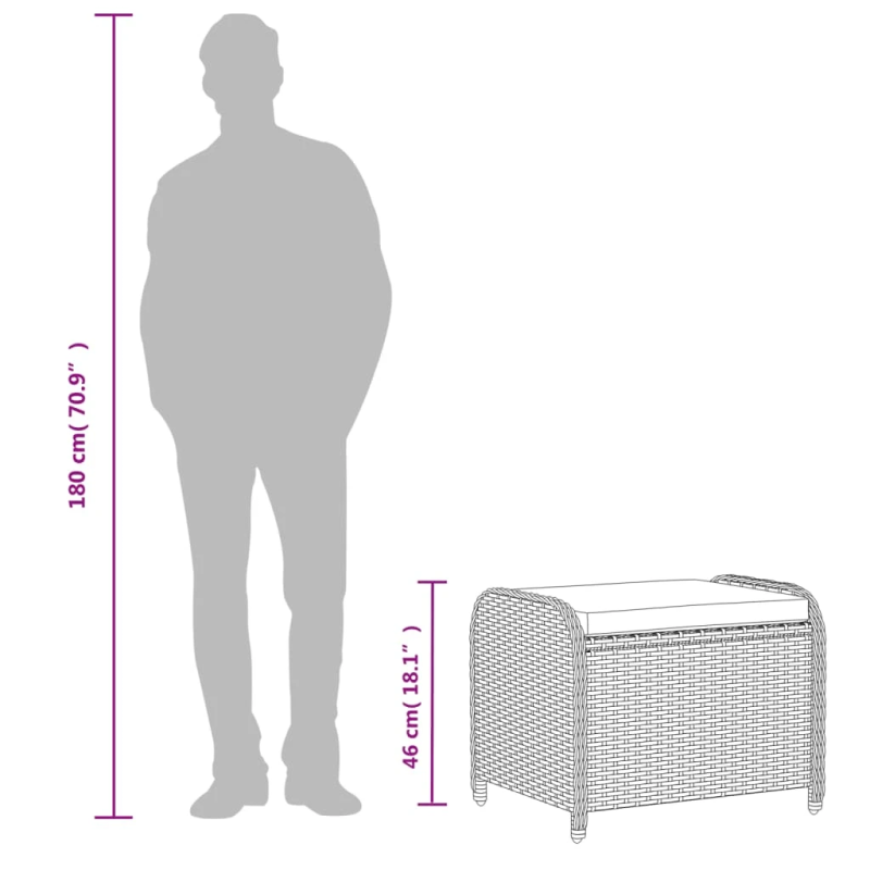 vidaXL dārza soliņš ar matraci, brūna PE rotangpalma, 58x46x46 cm