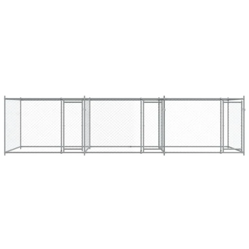 vidaXL suņu būris ar durvīm, pelēks, 6x2x1,5 m, cinkots tērauds