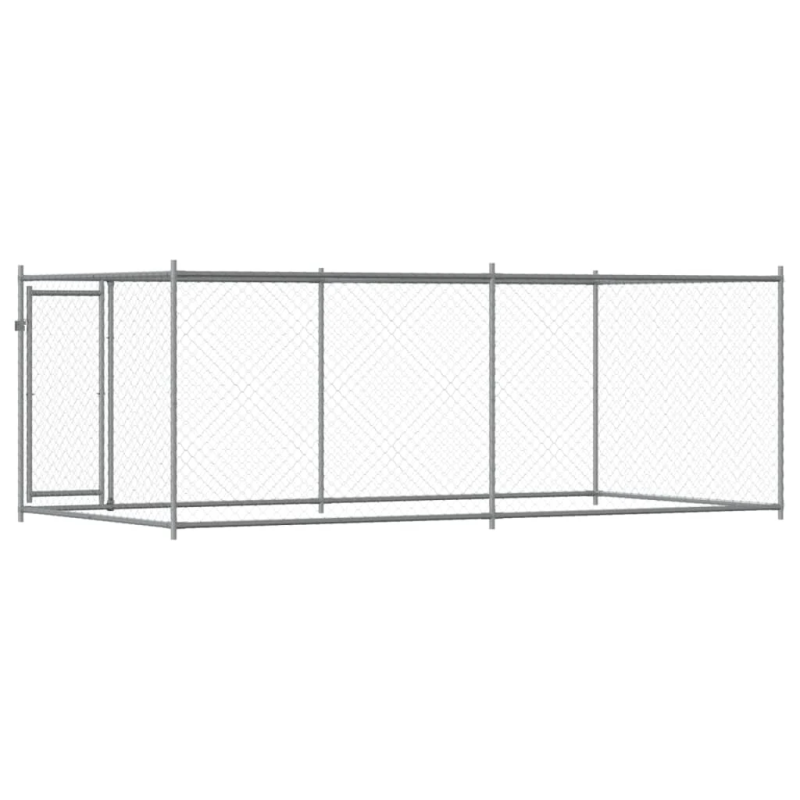 vidaXL suņu būris ar durvīm, pelēks, 4x2x1,5 m, cinkots tērauds