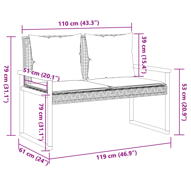 vidaXL dārza sols ar matraci, bēša PE rotangpalma, akācijas koks