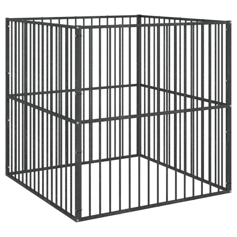 vidaXL suņu sētiņa, 4 paneļi, melna, cinkots tērauds