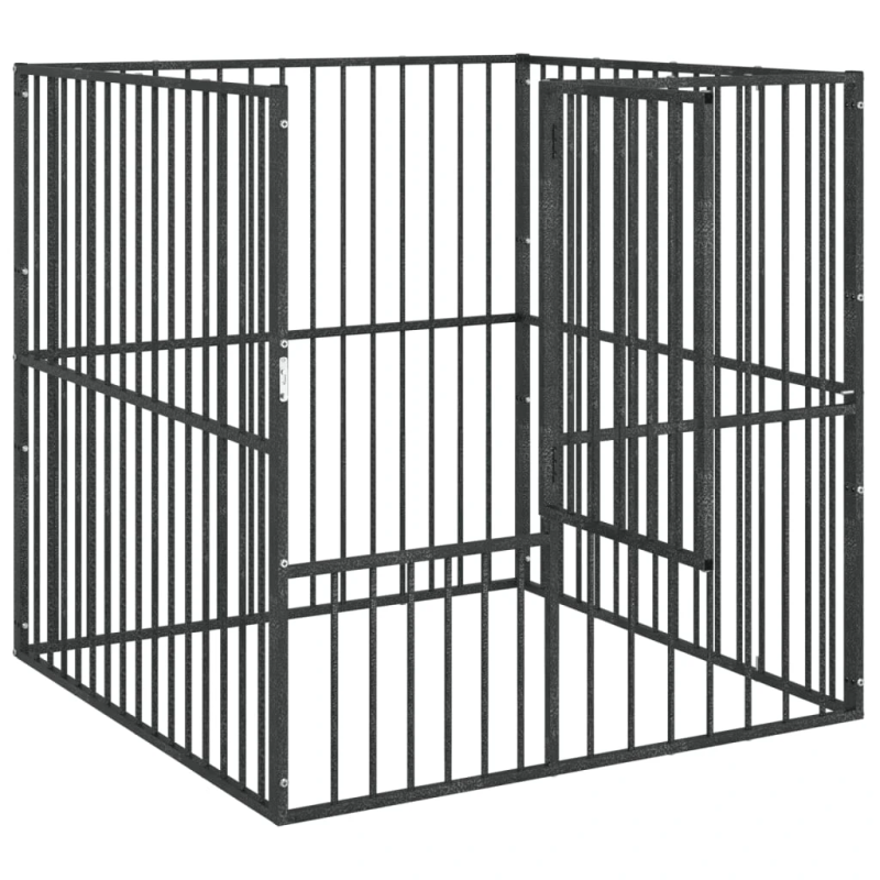 vidaXL suņu sētiņa, 4 paneļi, melna, cinkots tērauds