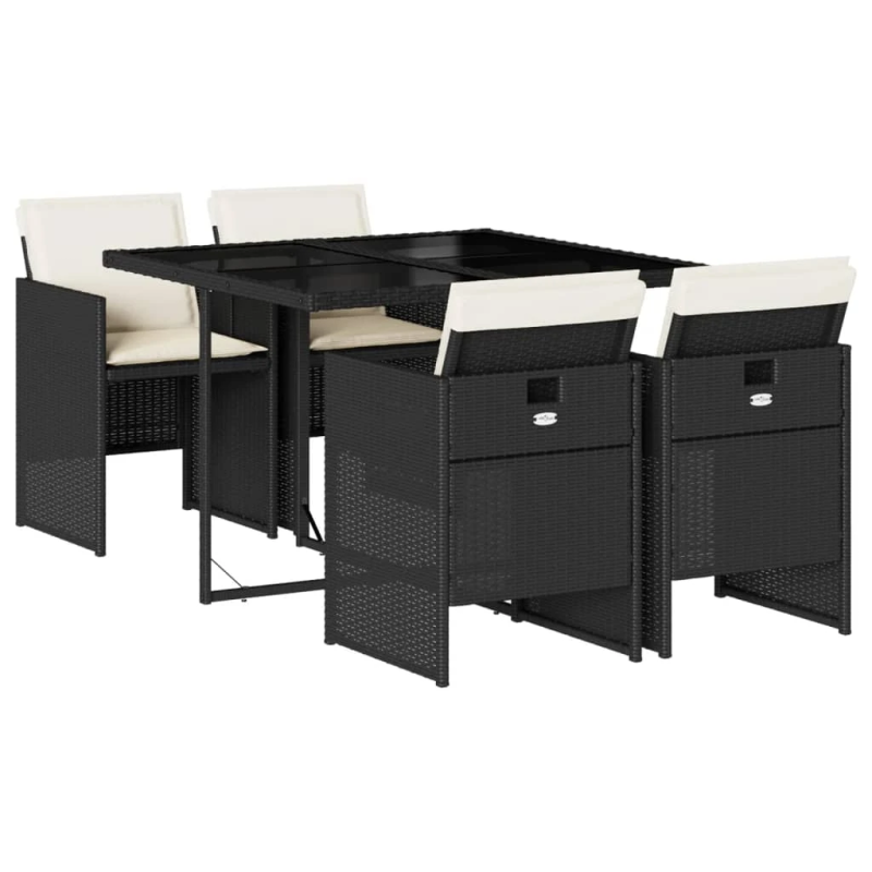 vidaXL 5-daļīgs dārza mēbeļu komplekts, matrači, melna PE rotangpalma