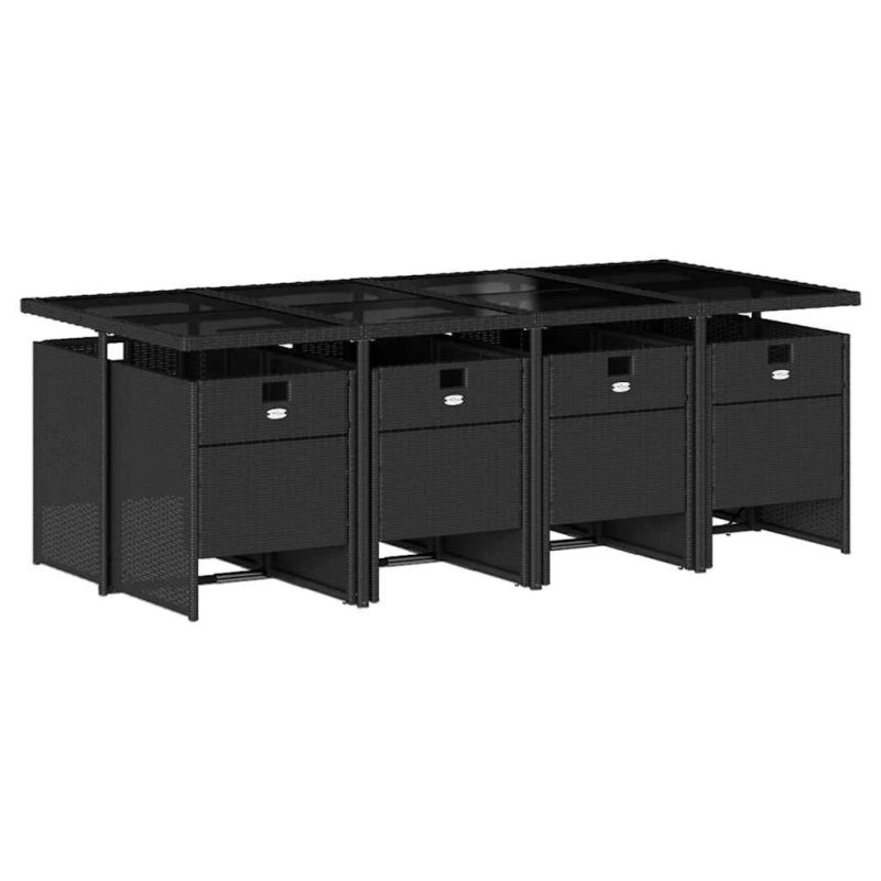 vidaXL 9-daļīgs dārza mēbeļu komplekts, matrači, melns, PE rotangpalma