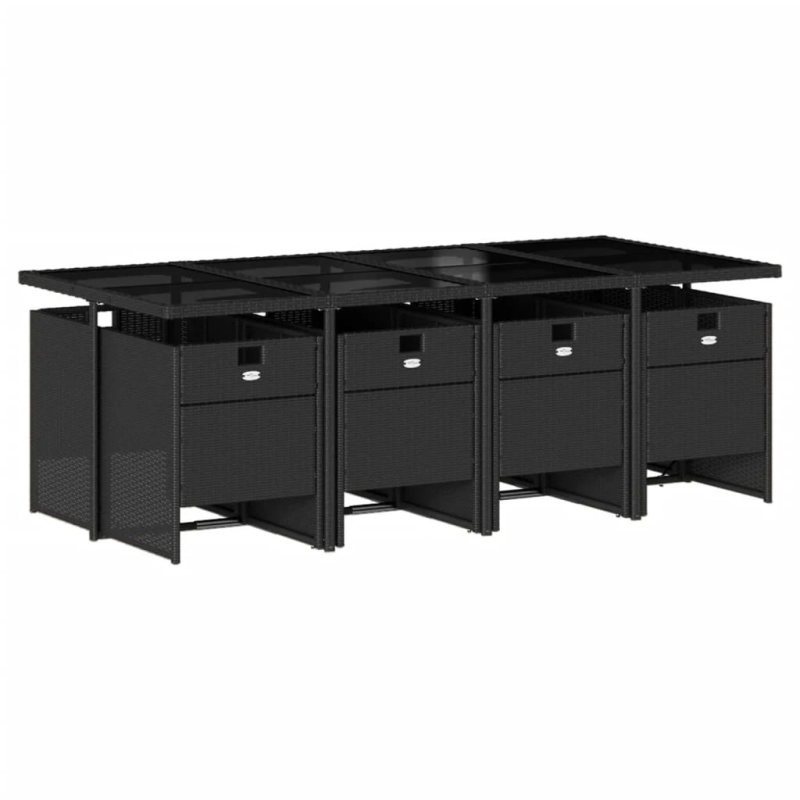 vidaXL 9-daļīgs dārza mēbeļu komplekts, matrači, melns, PE rotangpalma
