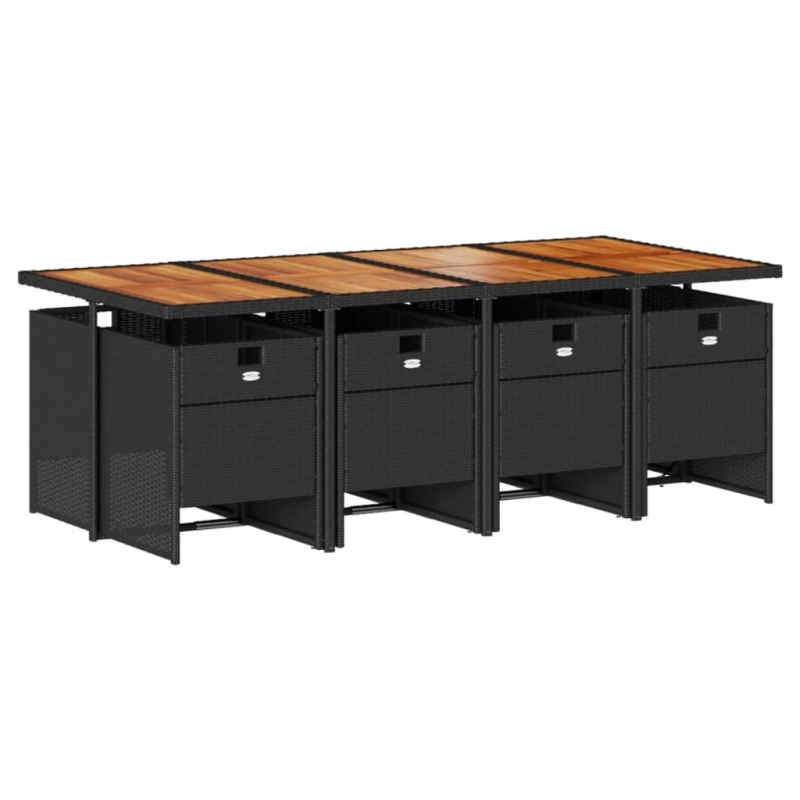 vidaXL 9-daļīgs dārza mēbeļu komplekts, matrači, melns, PE rotangpalma