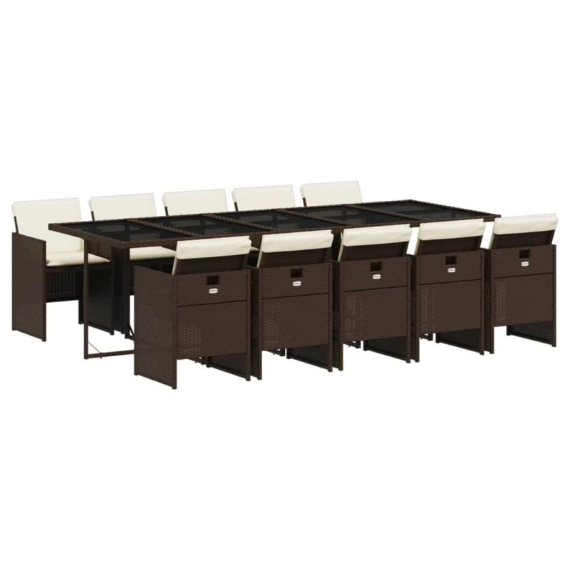 vidaXL 11-daļīgs dārza mēbeļu komplekts, matrači, brūna PE rotangpalma