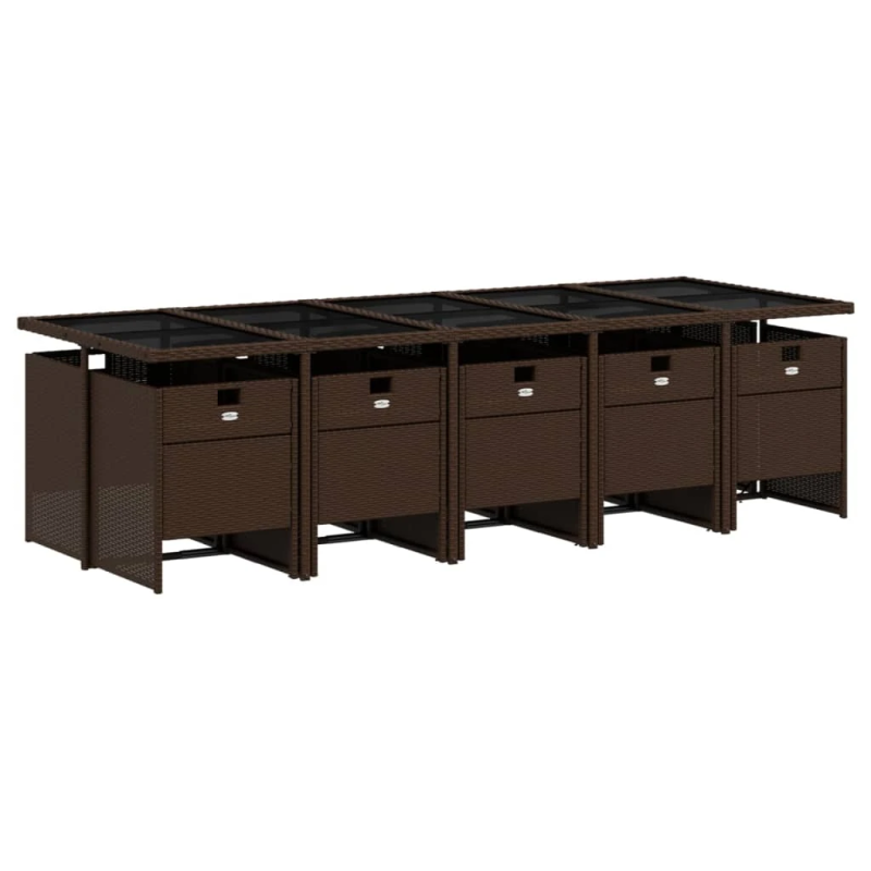 vidaXL 11-daļīgs dārza mēbeļu komplekts, matrači, brūna PE rotangpalma