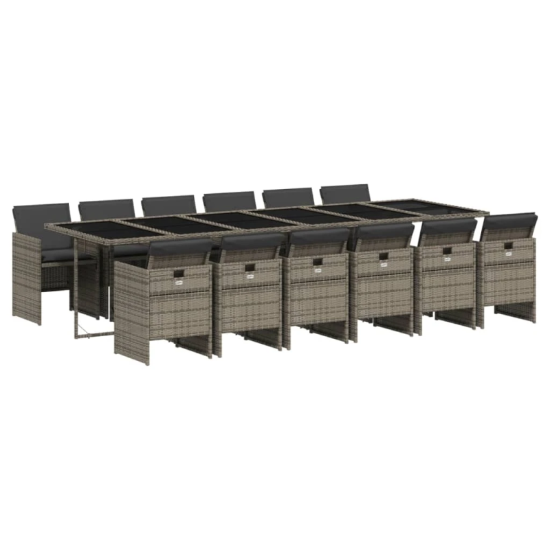 vidaXL 13-daļīgs dārza mēbeļu komplekts ar matračiem, pelēks PE