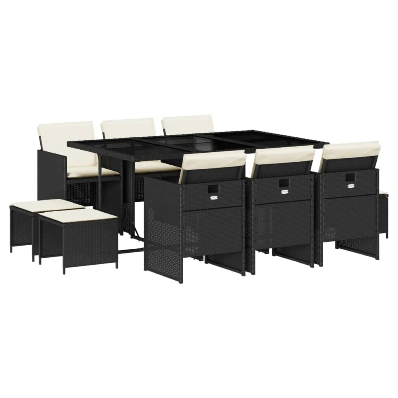 vidaXL 11-daļīgs dārza mēbeļu komplekts, matrači, melna PE rotangpalma